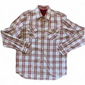Banana Republic Burgundy, Blue & White Plaid Long Sleeve Button Down Shirt NWOT